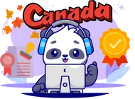 A cute panda wearing headphones, working on a laptop with a thumbs-up gesture. The word