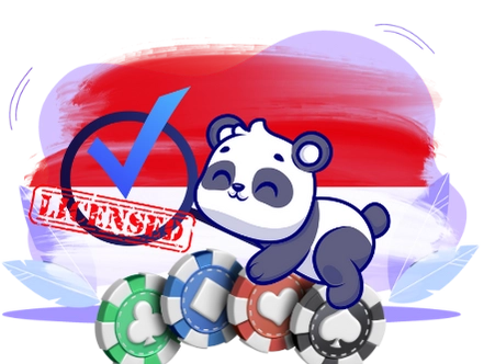 Cute panda cartoon character with a Licensed stamp, surrounded by casino chips and the Monaco flag, suggesting a focus on licensed and regulated online casinos.