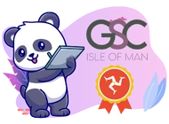 A cute cartoon panda holds a clipboard, standing beside the