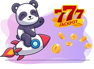 Panda riding a rocket with a