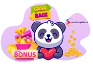 Cute panda holding a heart with bonus and cashback signs