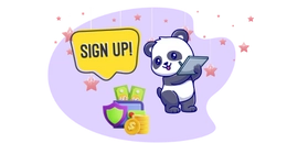 Panda with a tablet and "sign up" text