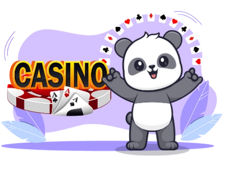 Cute panda cartoon character standing next to the word