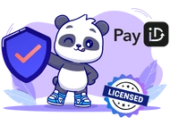 A cute panda wearing sneakers is holding a shield with a checkmark. The text
