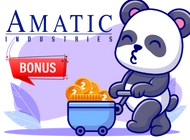A cute panda pushing a wheelbarrow full of gold coins. The text