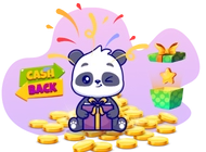 Panda with bunch of gold coins and there is
