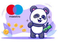 Panda winking and giving a thumbs-up, surrounded by golden coins, with the