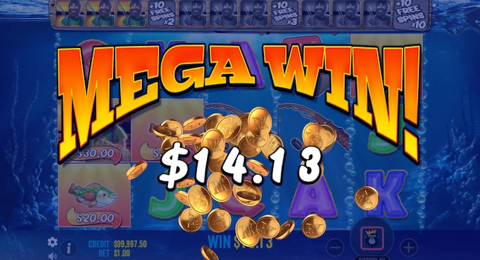 A screenshot of the Big Bass Bonanza slot game showing a