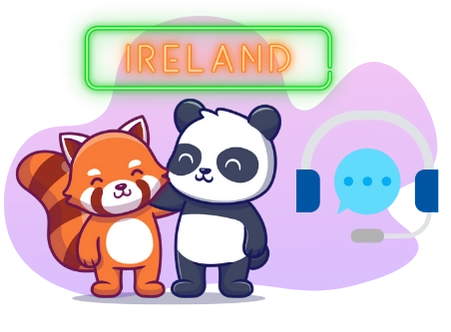 A panda and a red panda stand together with the word