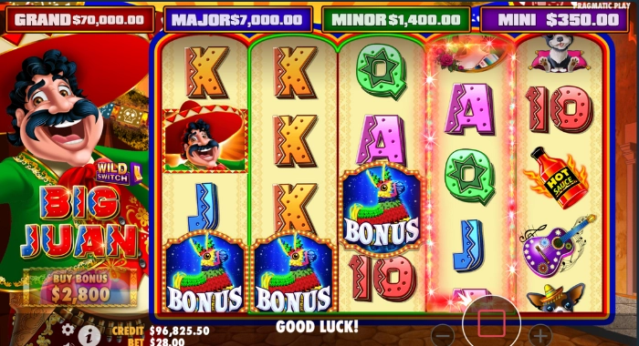 A slot machine screen shows a