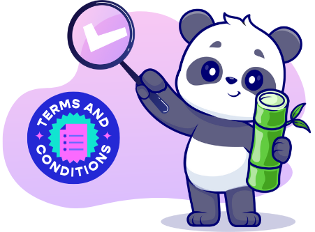 A cartoon panda holds a magnifying glass over a