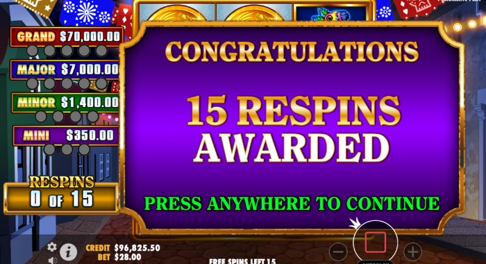 A slot machine screen displays a