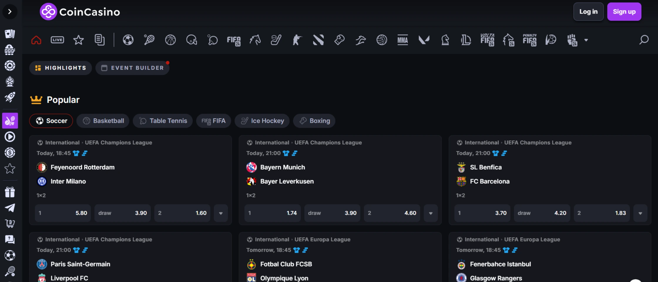 CoinCasino Sportsbook section