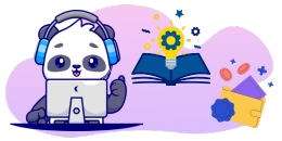 A panda endorses good ideas and financial wisdom, symbolized by a book, lightbulb, and wallet.