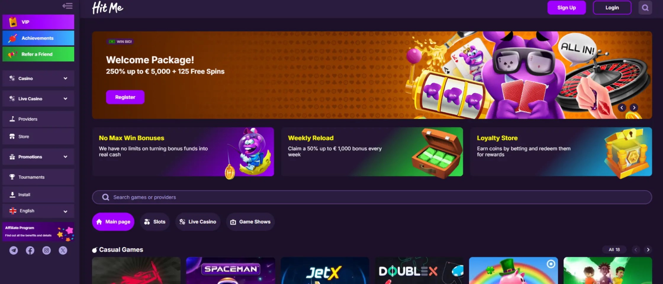 HitMeBet homepage