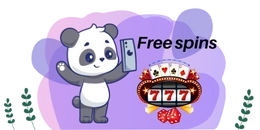 Cute panda promoting free spins on a slot machine game