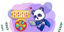 Cartoon Panda with Laptop and Spin Wheel