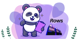 Cute panda with clipboard and slot machines, labeled Rows