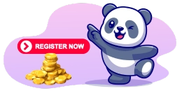 Panda pressing register now button next to coins