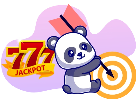 A cartoon panda bear holds a flag pointing towards a target, with the numbers