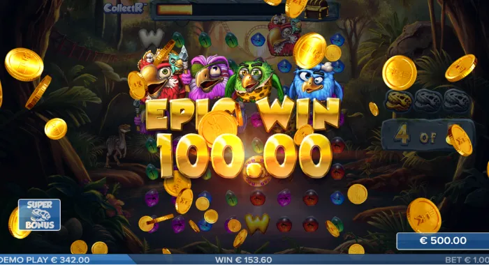A screenshot of the Pirots 2 slot game, showing an EPIC WIN of 100.00 with gold coins scattered across the screen.