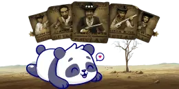 Cartoon panda laying in front of wanted posters